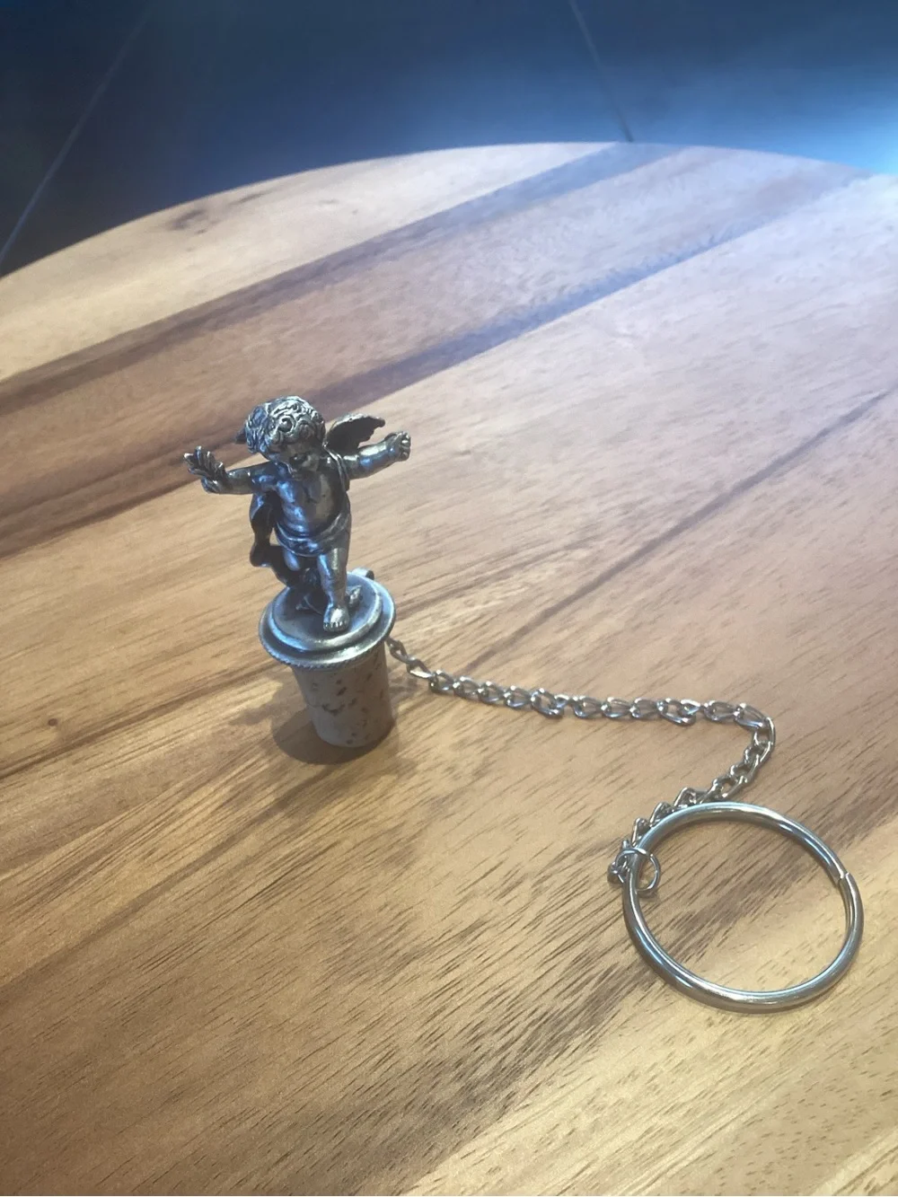 GANZ Silver Cherub Bottle Stopper wine cork with chain. Like new.